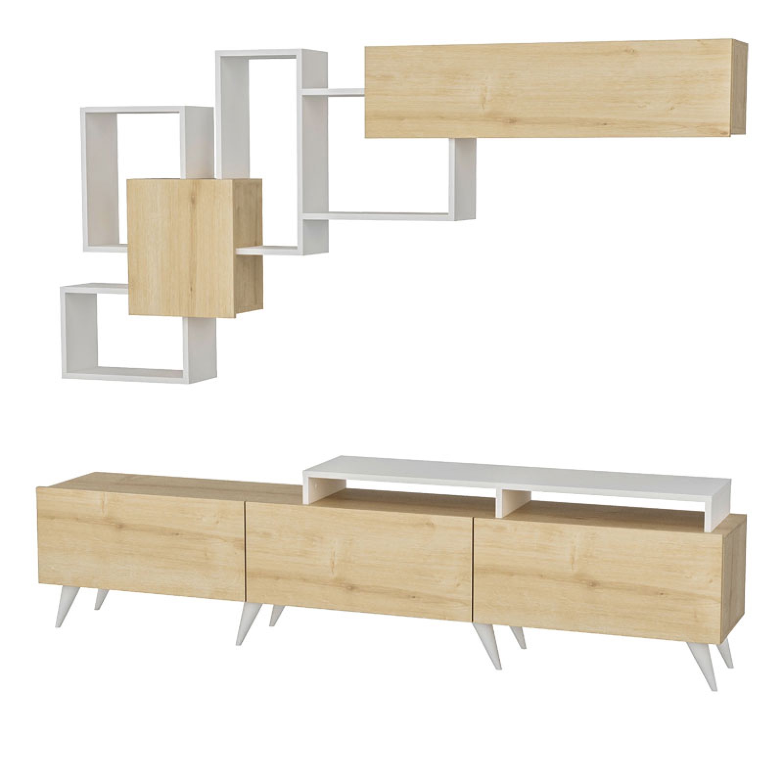 Tv Unit Aticus Pakoworld Natural White 180x37x156cm