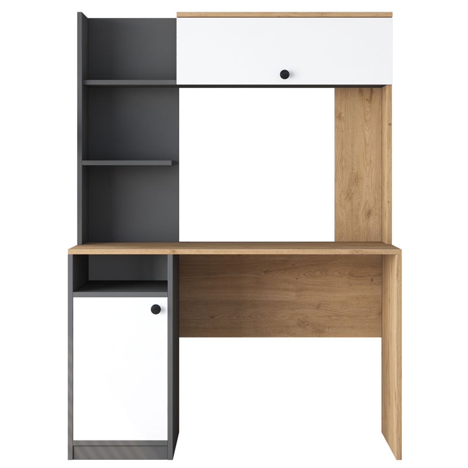 Work Desk Bookcase Pero Pakoworld Melamine Dark Grey White Natural