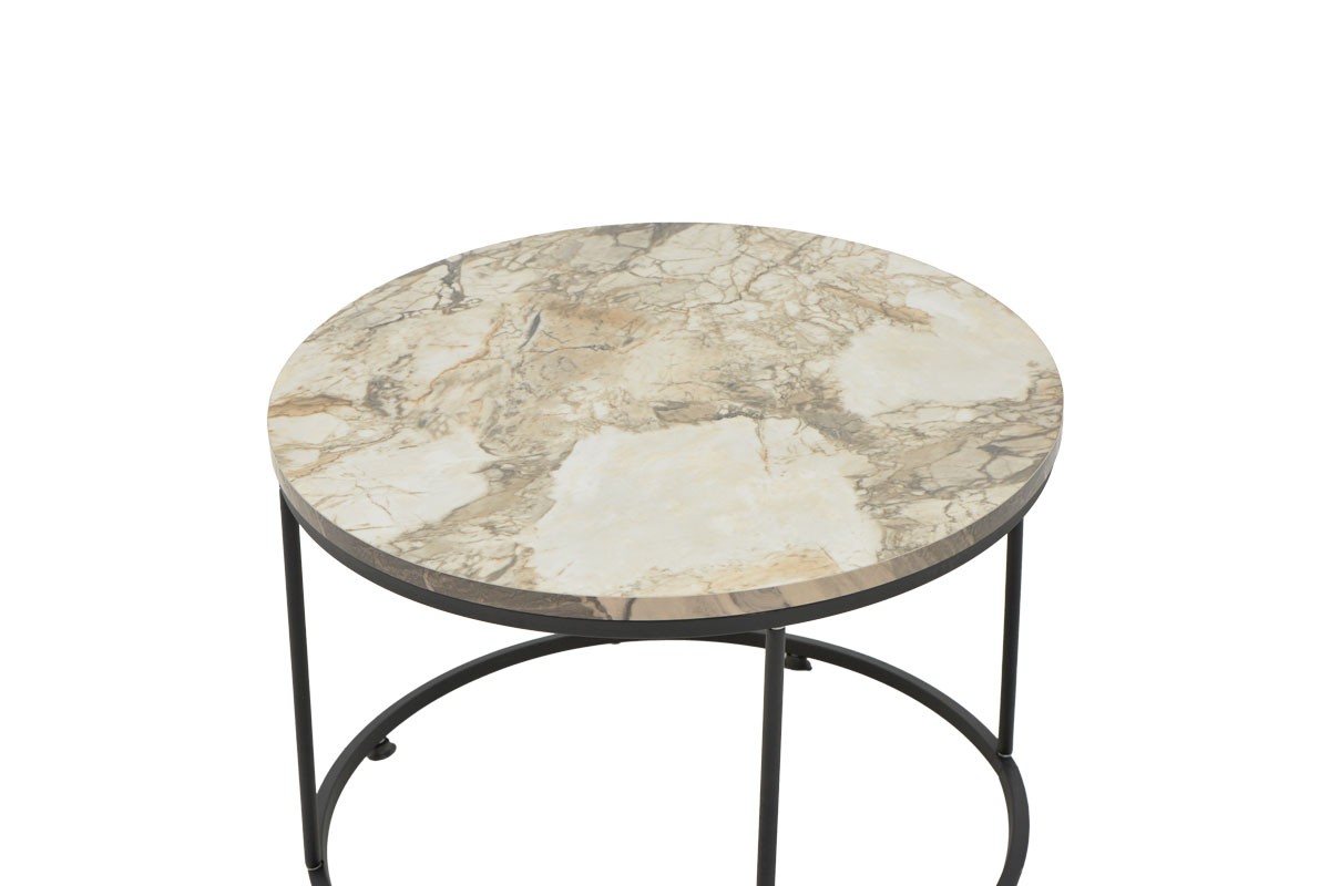 Coffee Table Emilian Pakoworld White Marble Melamine Black Metal D60x42cm