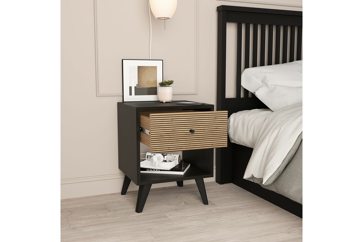 Bedside Flipter Pakoworld Melamine Black Oak 40x40x55cm