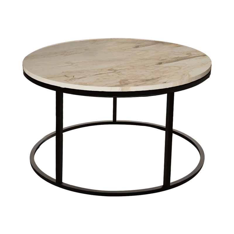 Coffee Table Drion Pakoworld White Marble Melamine Black Metal D60x40cm