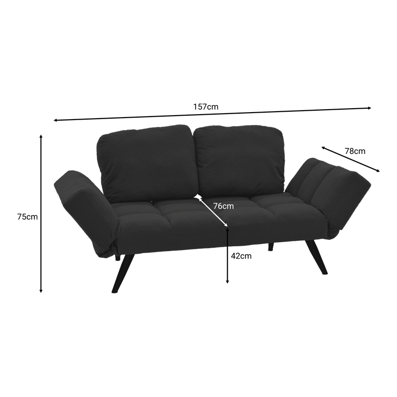 3 seater sofa-bed Jackie pakoworld dark grey fabric-black metal legs 190x80x74 cm