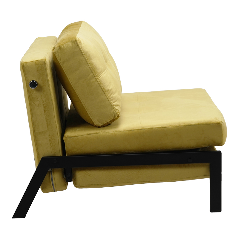 Armchair-bed Fancy pakoworld velvet fabric in yellow shade and black metal leg 95x98x70cm