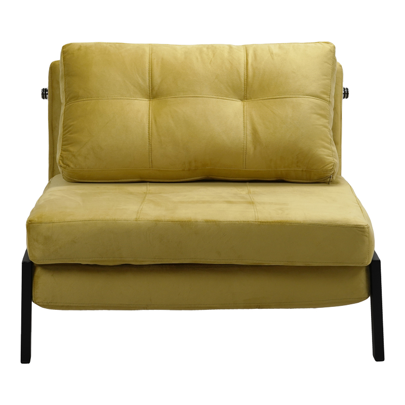 Armchair-bed Fancy pakoworld velvet fabric in yellow shade and black metal leg 95x98x70cm