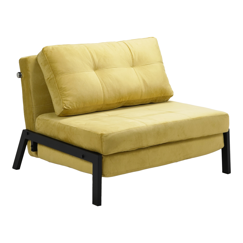 Armchair-bed Fancy pakoworld velvet fabric in yellow shade and black metal leg 95x98x70cm