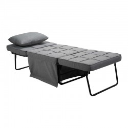 Stool-bed Grejio pakoworld fabric in grey shade and black metal leg 70x70x45cm