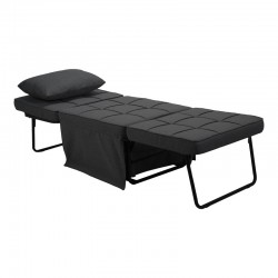 Stool-bed Grejio pakoworld fabric in dark grey shade and black metal leg 70x70x45cm