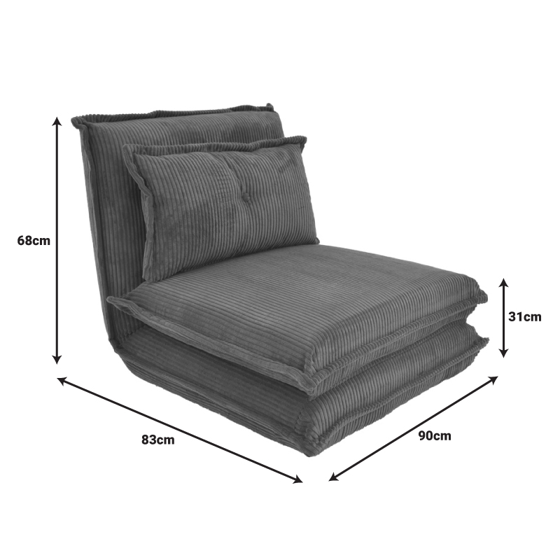 Armchair-bed Vendy pakoworld velvet in dark grey color 90x83x68cm