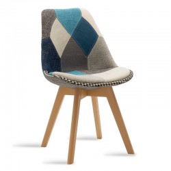 Chair Gaston pakoworld fabric patchwork blue-grey-oak