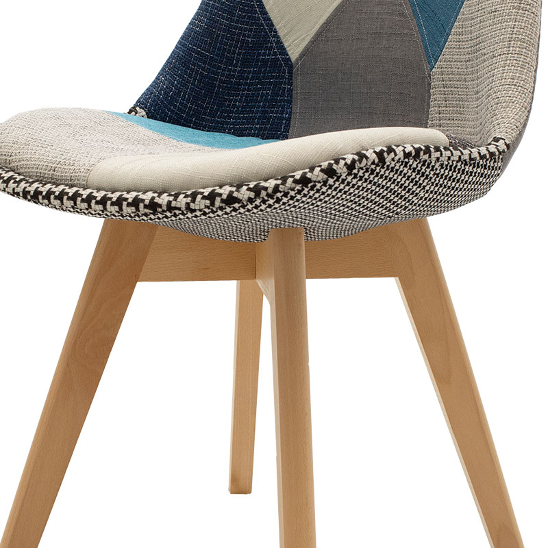 Chair Gaston pakoworld fabric patchwork blue-grey-oak