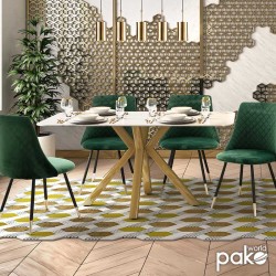 Dinner table Paris pakoworld glass 8mm marble pattern-golden 160x80x75cm