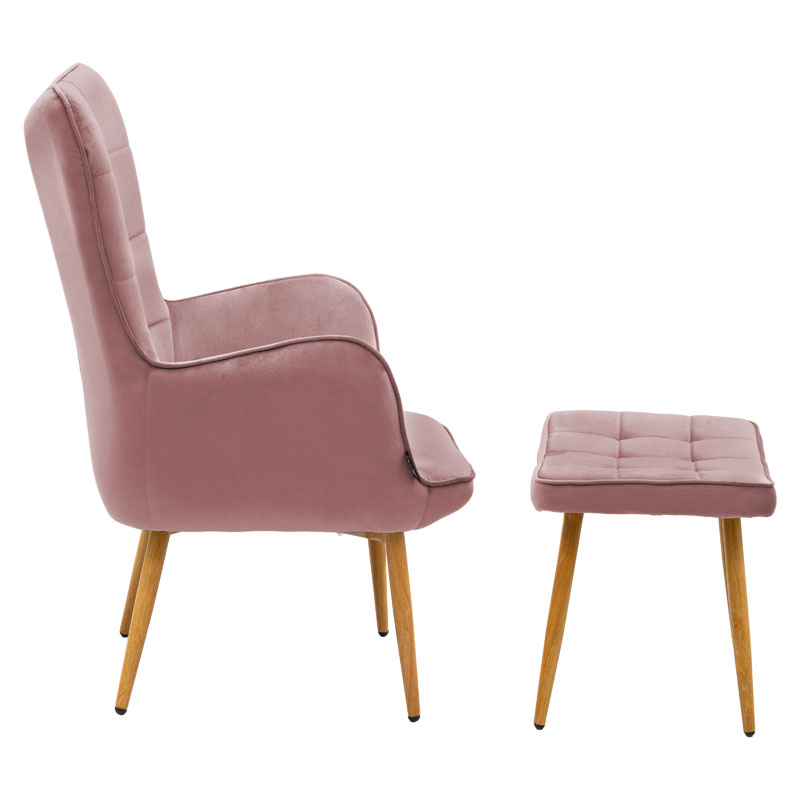 Maddison armchair with footrest-cushion pakoworld velvet rotten apple-natural 68x72x98cm