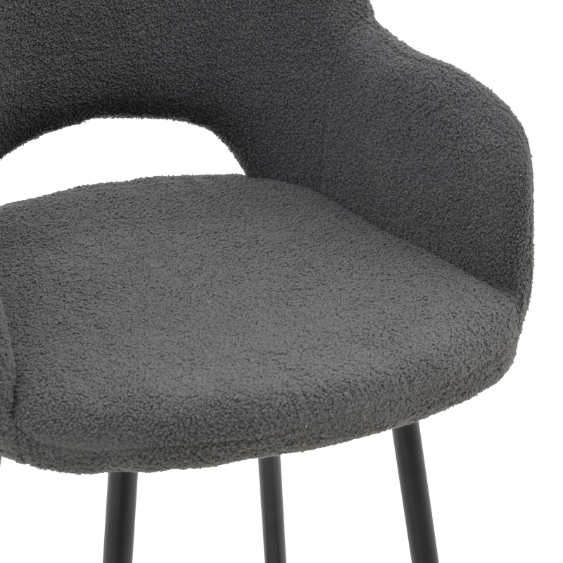 Bar stool Renish pakoworld bouclé grey-metallic black leg 51x57x114cm