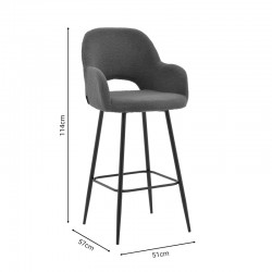 Bar stool Renish pakoworld bouclé grey-metallic black leg 51x57x114cm