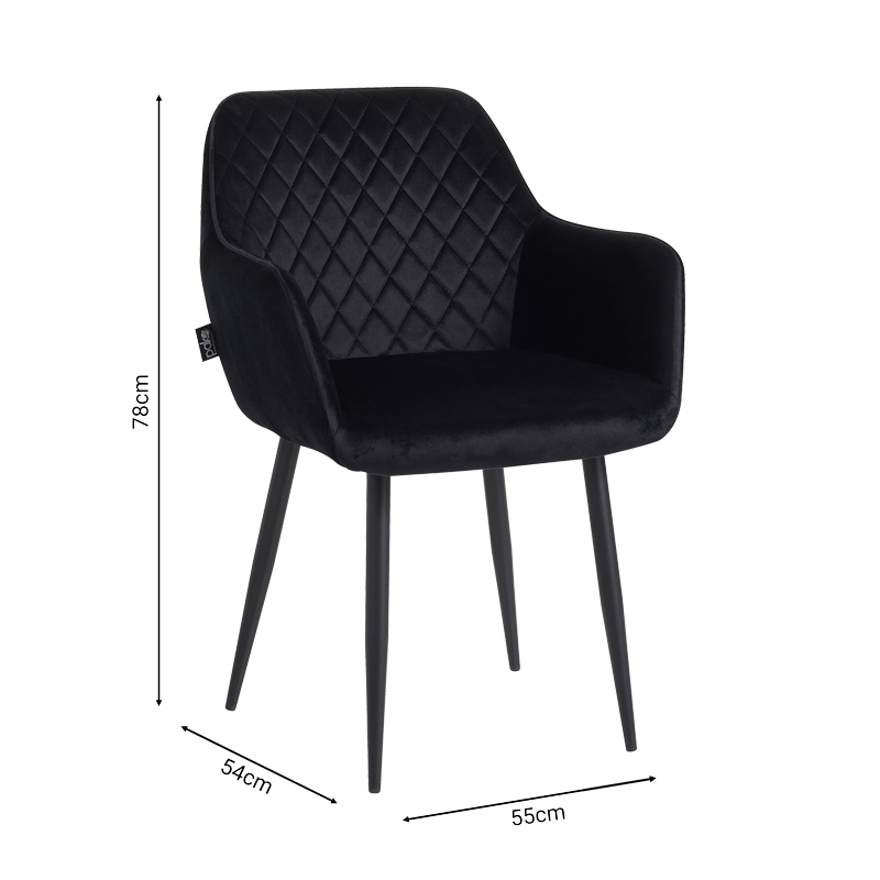 Armchair Matus pakoworld black velvet-leg black metal 55x54x78cm