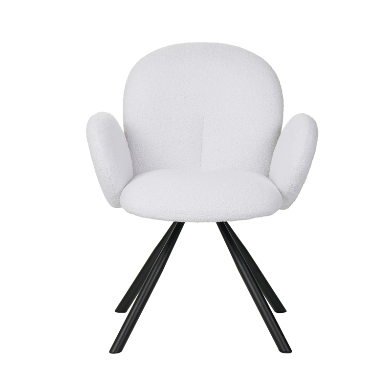 Armchair Garzele Inart white teddy fabric-leg black metal 68x66x82.5cm