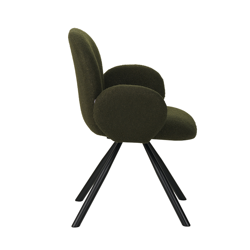 Armchair Garzele Inart green teddy fabric-leg black metal 68x66x82.5cm