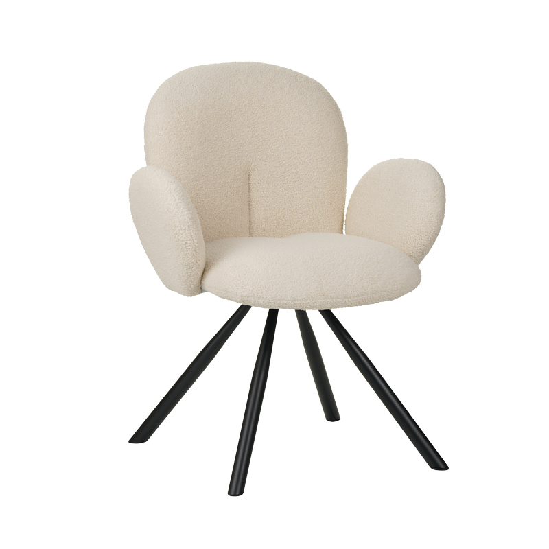 Armchair Garzele Inart beige teddy fabric-leg black metal 68x66x82.5cm