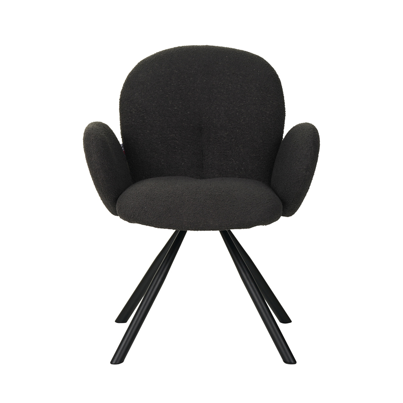 Armchair Garzele Inart dark grey teddy fabric-leg black metal 68x66x82.5cm