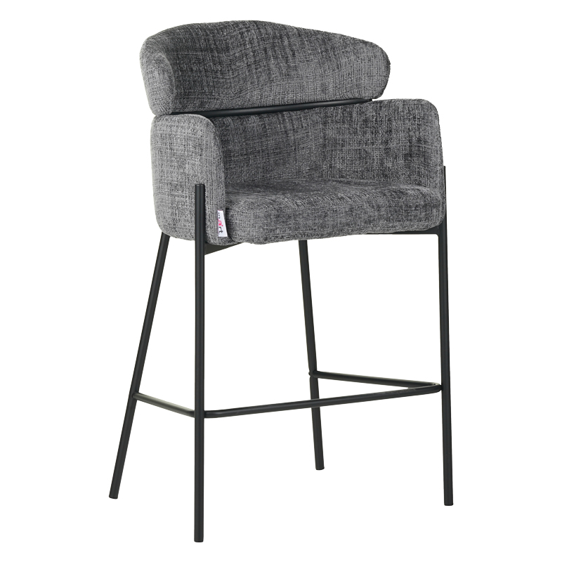 Bar stool Tolerse Inart light gray fabric-leg black metal