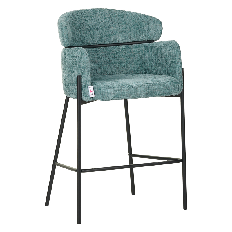 Bar stool Tolerse Inart green fabric-leg black metal