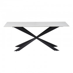 Cozline Inart table white marble sintered stone-leg black metal 180x90x76cm