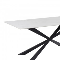 Cozline Inart table white marble sintered stone-leg black metal 180x90x76cm