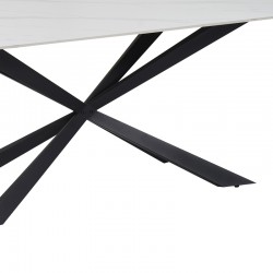 Cozline Inart table white marble sintered stone-leg black metal 180x90x76cm