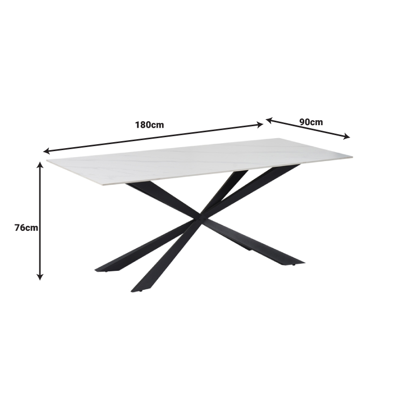 Cozline Inart table white marble sintered stone-leg black metal 180x90x76cm