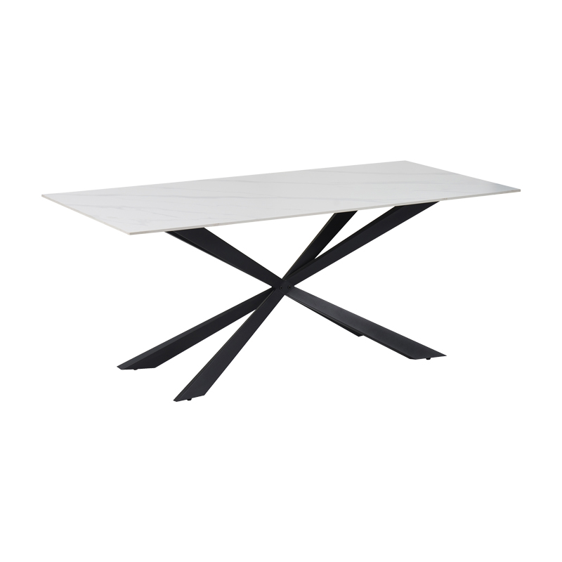 Cozline Inart table white marble sintered stone-leg black metal 180x90x76cm