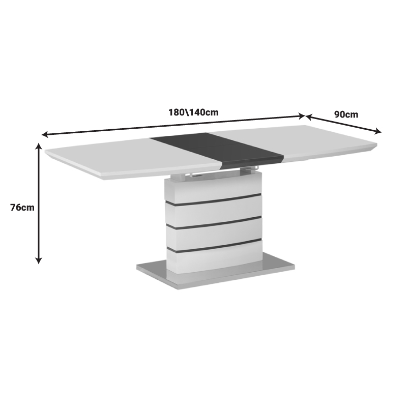 Extendable table Darsile Inart white with grey-charcoal mdf 140-180x90x76cm