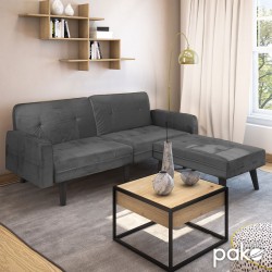 Sofa - bed Dream pakoworld  with stool velvet in grey-silver 209x157x80m