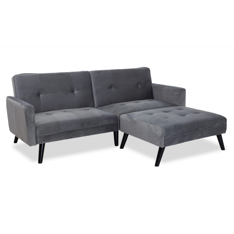 Καναπές γωνία-κρεβάτι με υποπόδιο Dream pakoworld  γκρι-ασημί βελούδο 209x157x80εκ