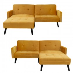 Sofa - bed Dream pakoworld with stool velvet in yellow 209x157x80cm