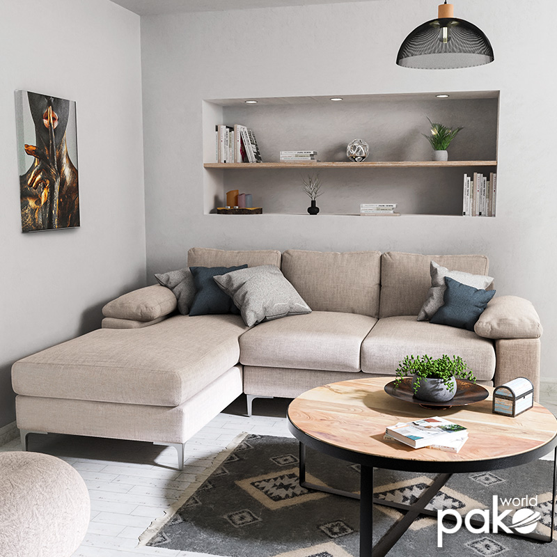 Corner sofa Cohen pakoworld with right corner fabric beige 240x159x83cm
