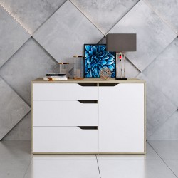 Chest of 3 drawer Symmetry pakoworld in white-oak color 120x40x70cm