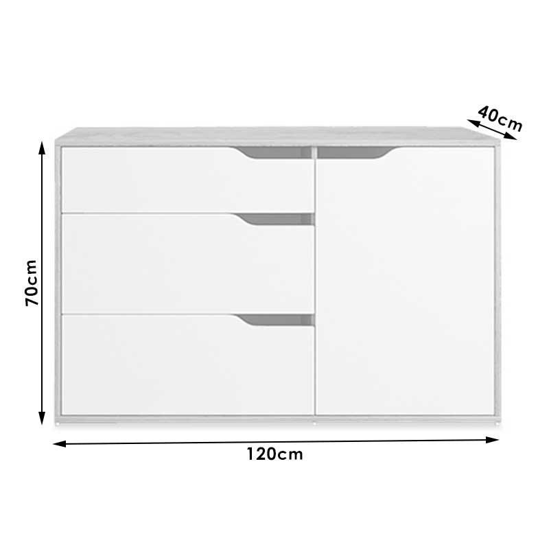 Chest of 3 drawer Symmetry pakoworld in white-oak color 120x40x70cm