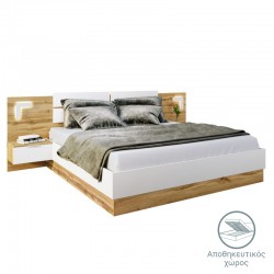 Double Bed Pretty pakoworld LED whtie-walnut storage space 160x200 cm