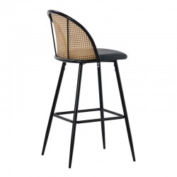 Bar stool Kace pakoworld pe rattan natural-pu dark grey-metal black 43x55x102cm