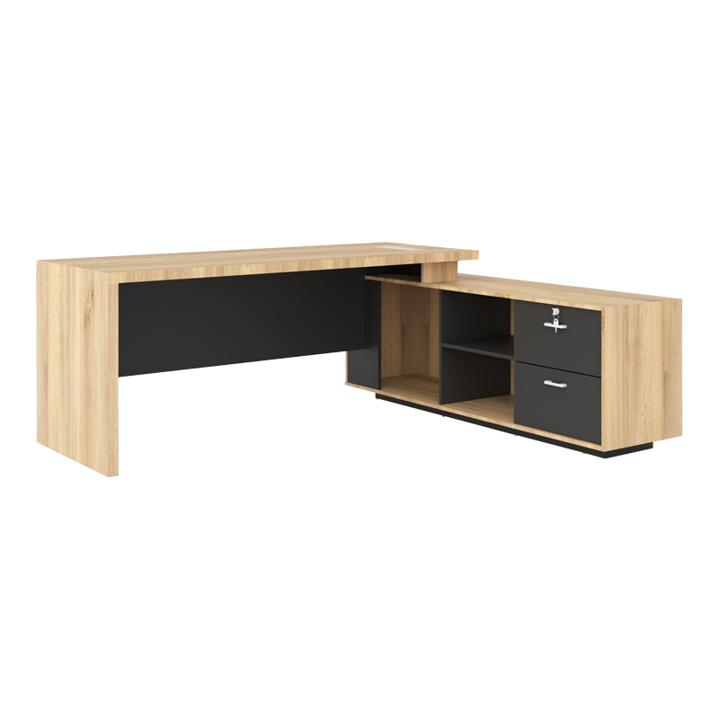 Reversible professional Amazon Pakoworld work desk in natural-dark grey color 200x170x75 cm.