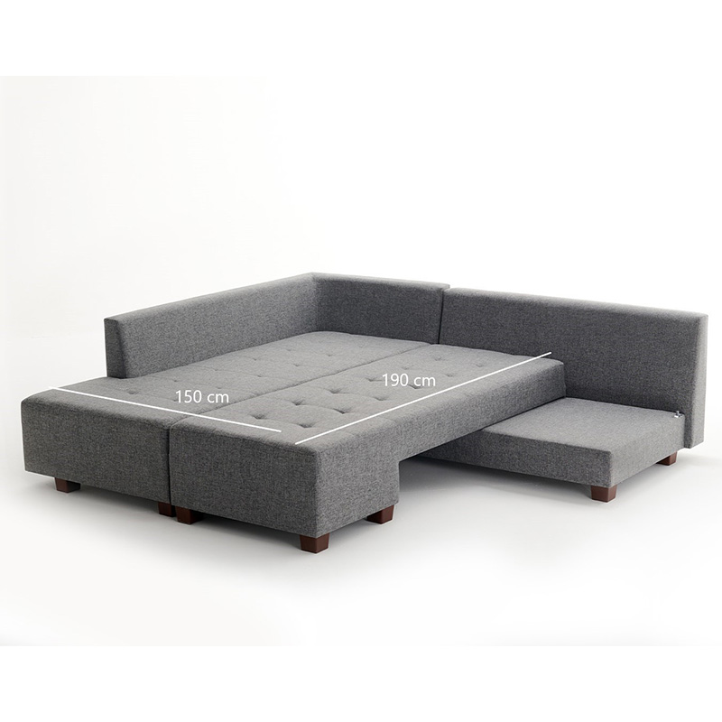 Corner sofa-bed PWF-0156 right corner fabric in dark grey color 206x282cm