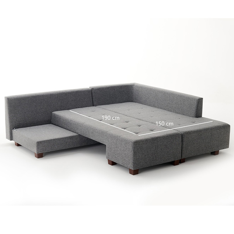 Corner sofa-bed PWF-0156 left corner fabric in dark grey color 206x282cm