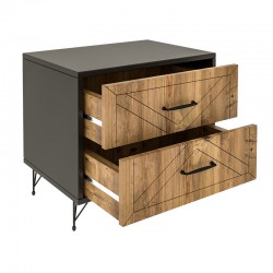 Nightstand PWF-0279 pakoworld with 2 drawers in dark grey - pine colour 50x40x55cm