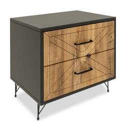 Nightstand PWF-0279 pakoworld with 2 drawers in dark grey - pine colour 50x40x55cm