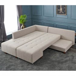 Corner sofa-bed PWF-0517 pakoworld right corner fabric cream-walnut 282x206x85cm