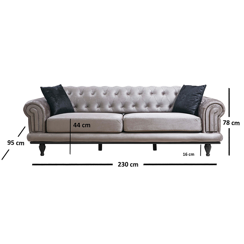 3-seater sofa PWF-0522 pakoworld fabric gray-black 230x95x78cm