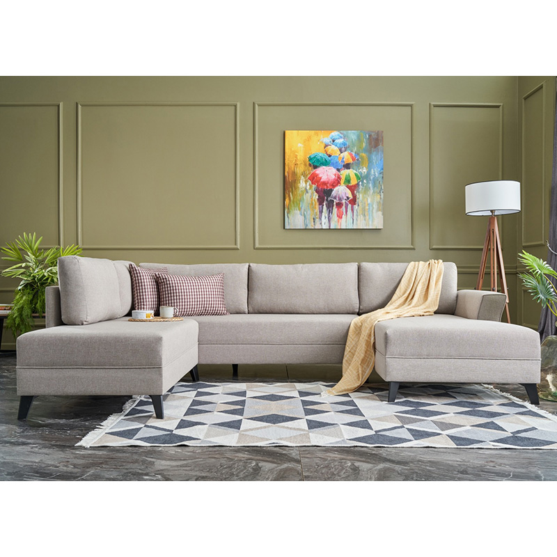 Versatile corner sofa-bed PWF-0536 pakoworld cream fabric 300x202x78cm