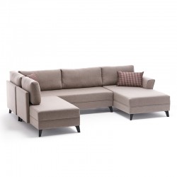 Versatile corner sofa-bed PWF-0536 pakoworld cream fabric 300x202x78cm