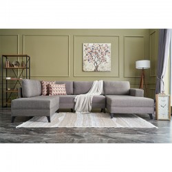 Versatile corner sofa-bed PWF-0535 pakoworld fabric light brown 300x202x78cm
