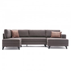 Versatile corner sofa-bed PWF-0535 pakoworld fabric light brown 300x202x78cm